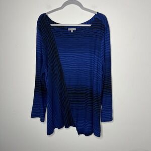 Habitat Clothes To Live In Shirt Womens‎ 1X Blue Black Textured Stripe Artsy
